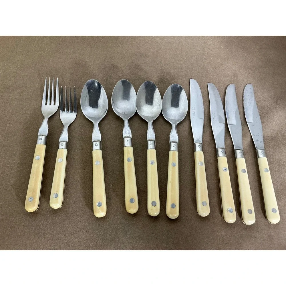 WF Mardi Gras Stainless Flatware Korea Ivory Handle 10pc Fork Spoon Knife Set
